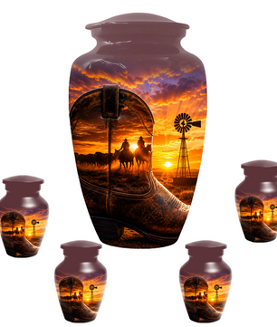 Cowboy Cremation Urn for Dad, Western Boot Memorial keepsake Urns for Ashes