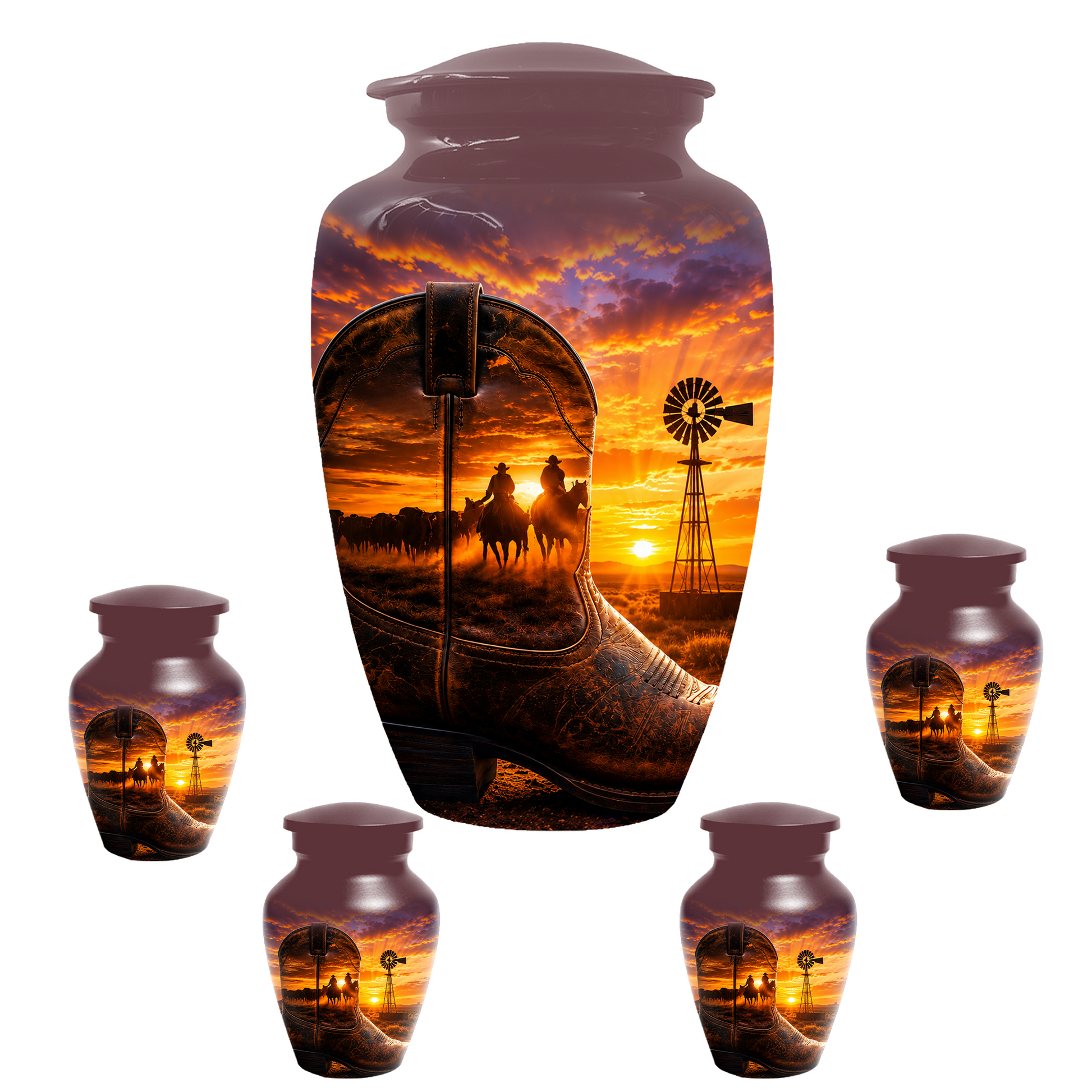 Cowboy Cremation Urn for Dad, Western Boot Memorial keepsake Urns for Ashes
