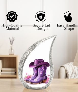 Cowgirl Boot with Hat Cremation Urn for Mom - Personalized Western Urns For Female