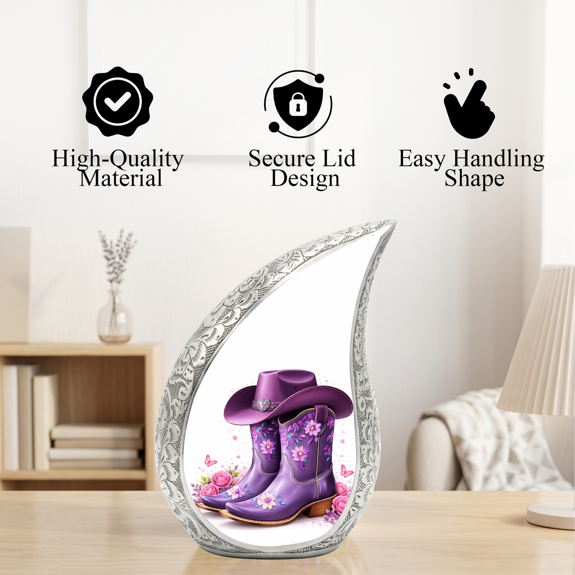 Cowgirl Boot with Hat Cremation Urn for Mom - Personalized Western Urns For Female