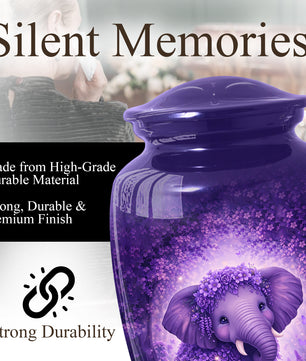 Purple Elephant Urn for Mom, Beautiful Memorial Large Urn for Mother