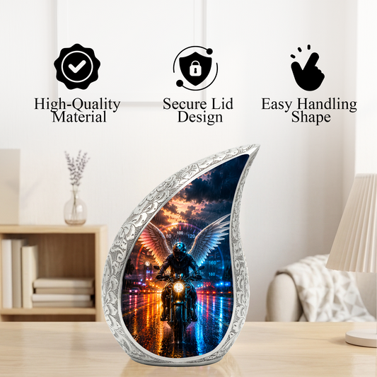 Guardian Angel Motorcycle Urn for Dad – Memorial Cremation Urn for Human Ashes