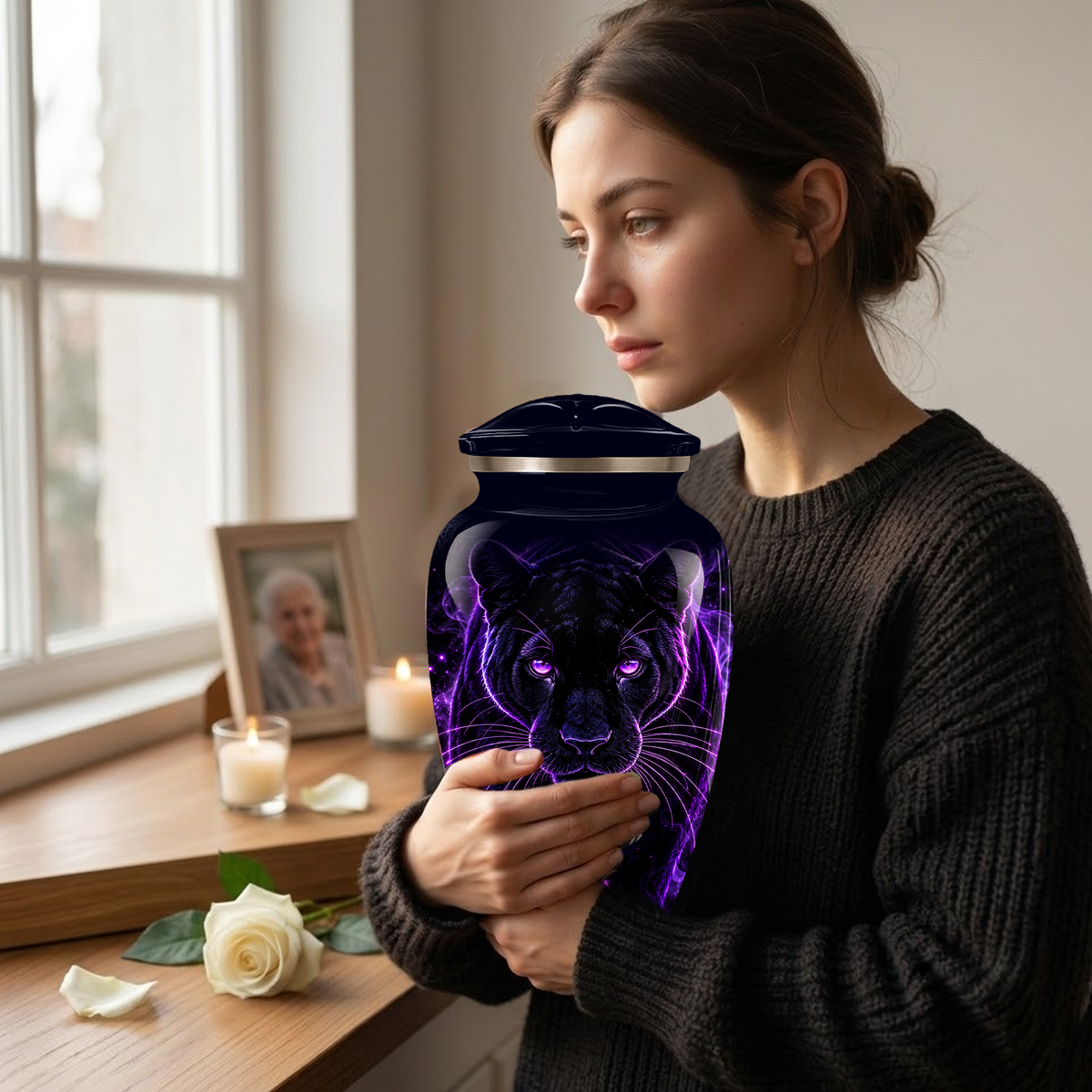 Black Panther Cremation Urn for Ashes | Personalized Panther Memorial Urn | Purple Panther Adult Urn