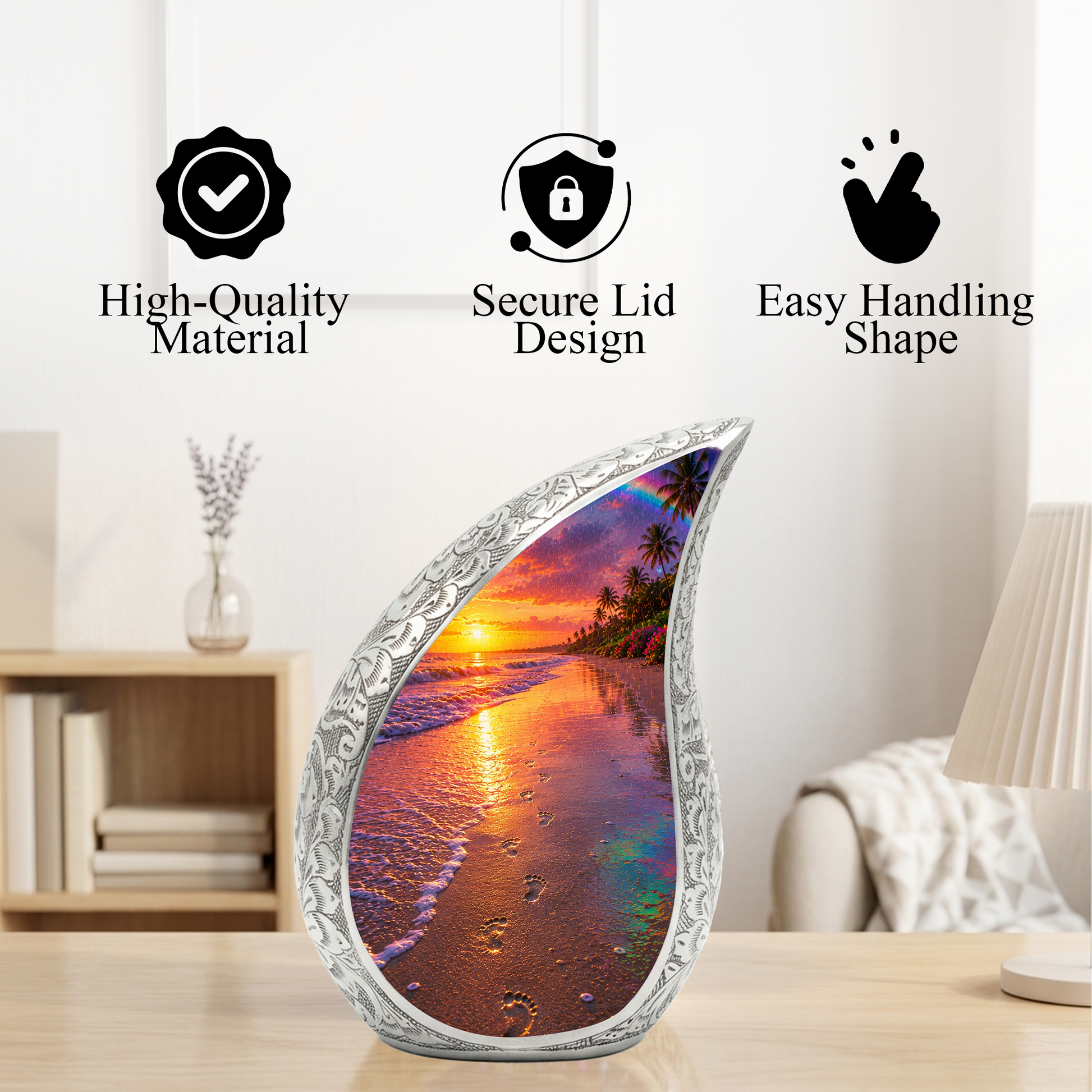 Ocean Beach Sunset Urn for Human Ashes | Tropical Beach Cremation Urn, Ocean Theme Memorial Urn