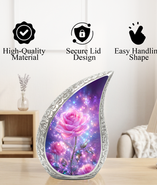 Pink Rose Memorial Urn for Mom, Floral Cremation Urn for Ashes