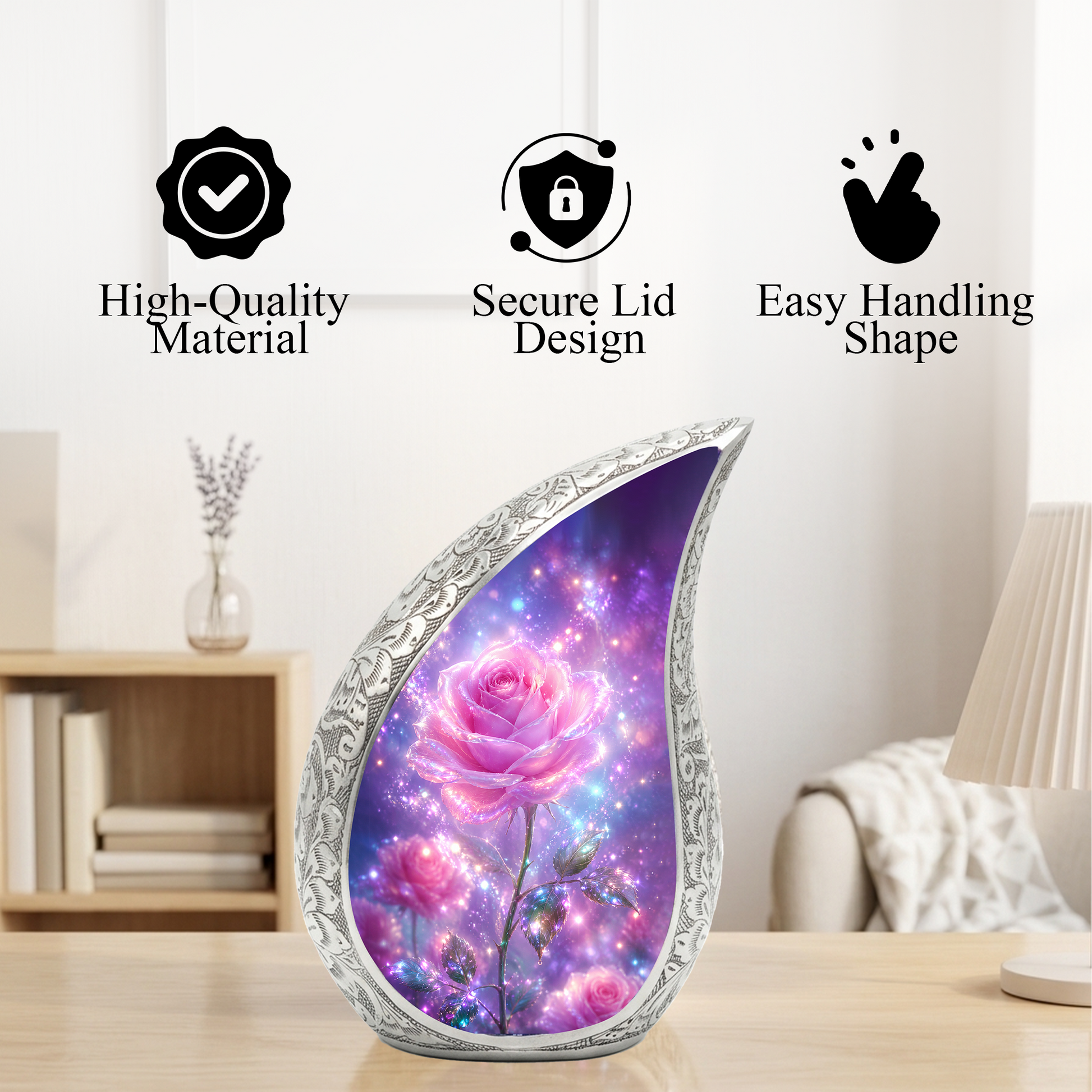 Pink Rose Memorial Urn for Mom, Floral Cremation Urn for Ashes
