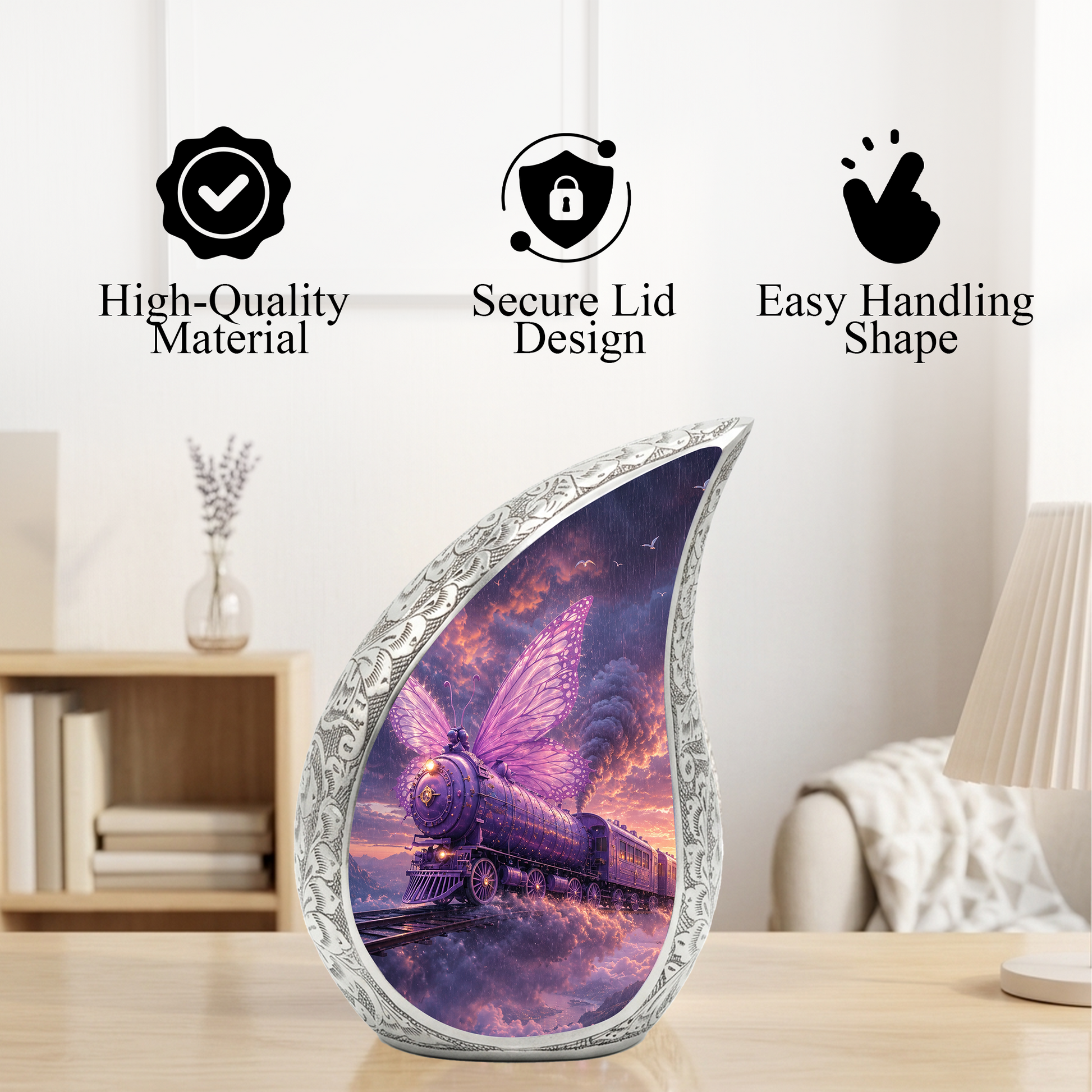 Butterfly Train Urn for Human Ashes | Beautiful Butterfly & Locomotive Adult Cremation Urn