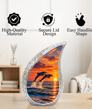 Dolphin Cremation Urn for Ashes, Ocean Memorial Urn, Dolphin Adult Urn, Beach Sunset Cremation Urn