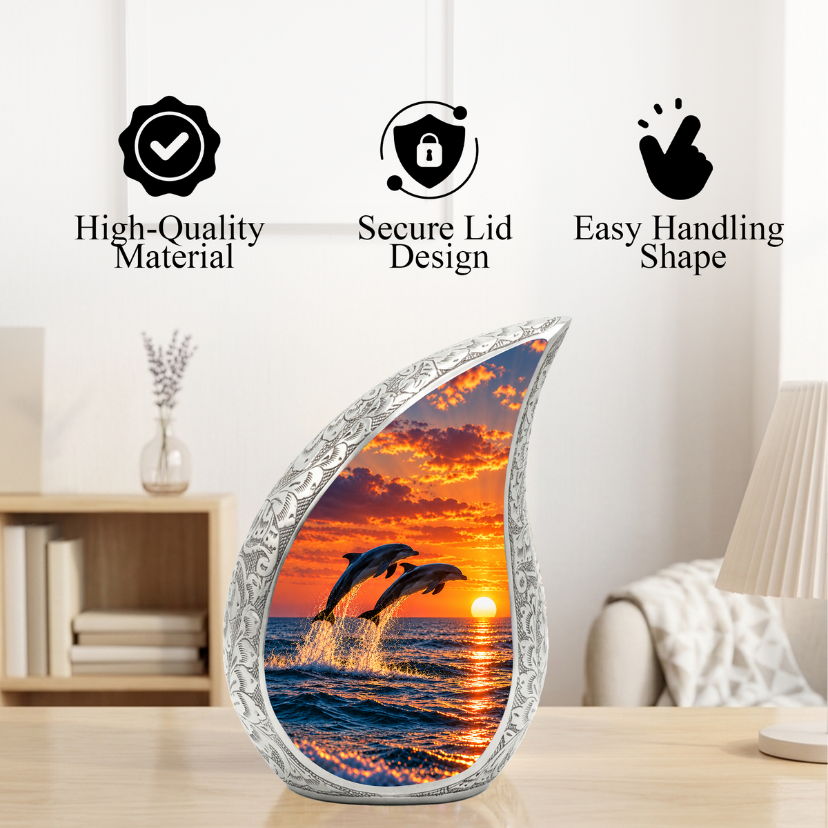 Dolphin Cremation Urn for Ashes, Ocean Memorial Urn, Dolphin Adult Urn, Beach Sunset Cremation Urn