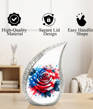 American Flag Rose Adult Cremation Urn,Personalized Memorial Urn for Mom or Dad