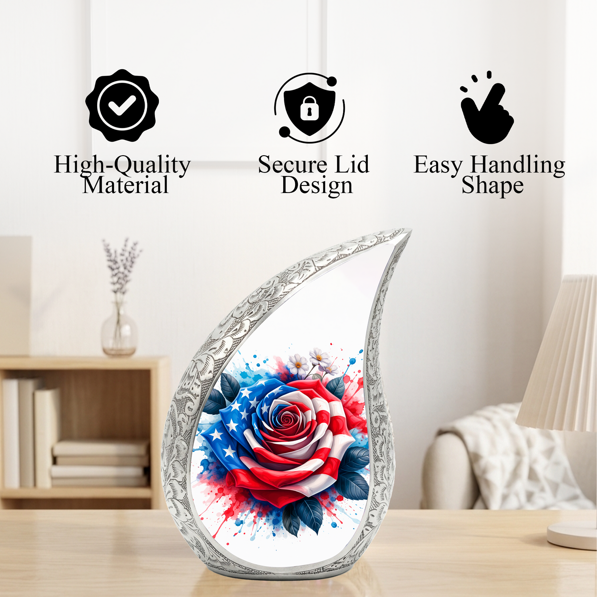 American Flag Rose Adult Cremation Urn,Personalized Memorial Urn for Mom or Dad