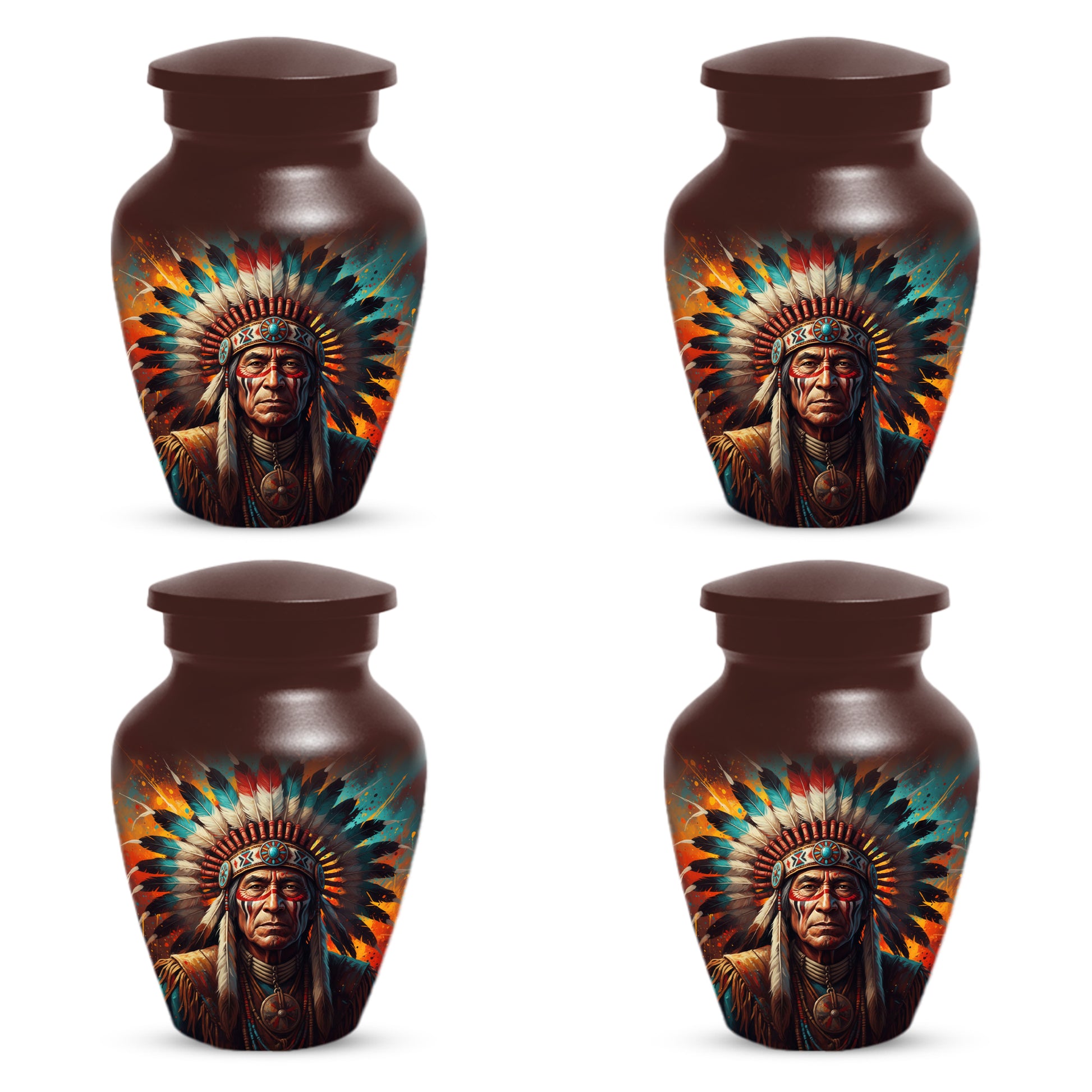 Native American Inspired Cremation Urn for Adult Ashes | Tribal Portrait Memorial Adult Urn