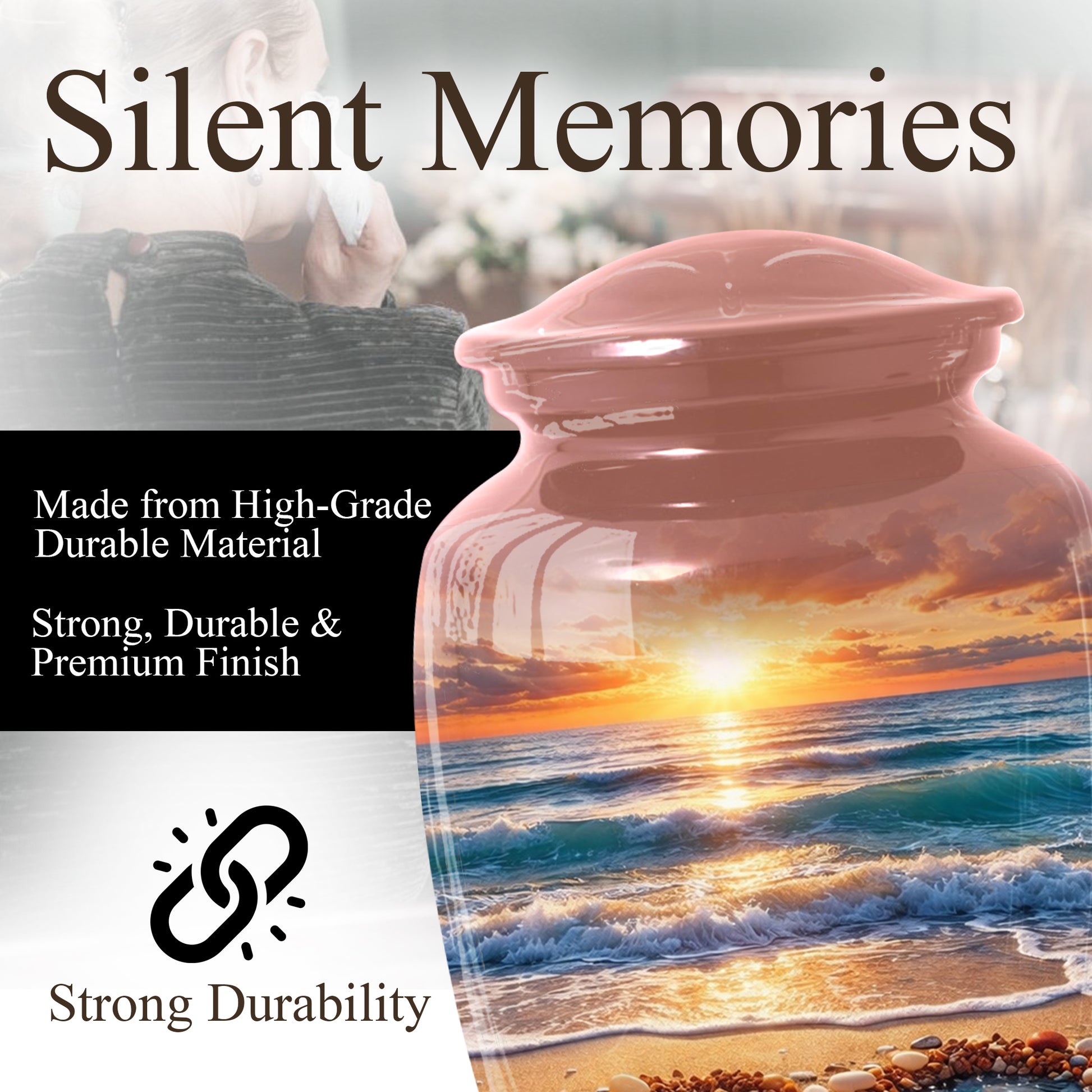 Funeral Urn for Mom – Beach Sunset Memorial Large Urn for Ashes