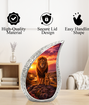 Lion Sunset Urn for Human Ashes | Adult Cremation Urn for Ashes