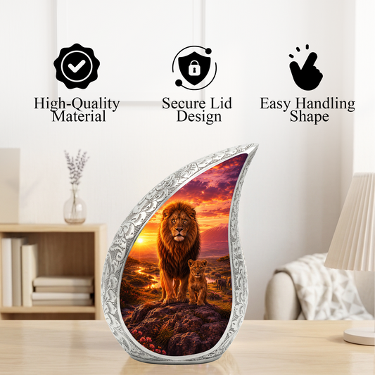 Lion Sunset Urn for Human Ashes | Adult Cremation Urn for Ashes