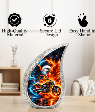 Motorcycle Cremation Urn for Ashes, Eagle Fire Memorial Urn