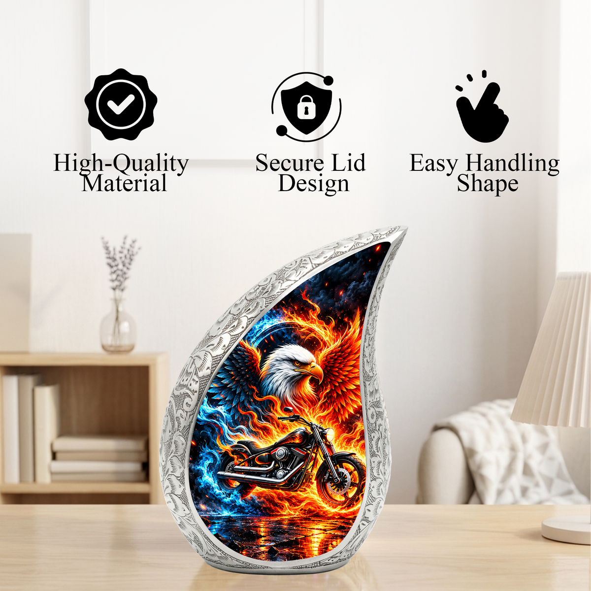 Motorcycle Cremation Urn for Ashes, Eagle Fire Memorial Urn