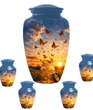 Orange Butterfly Memorial Urn For Mom - Sunset Memorial Keepsake Urn For Ashes