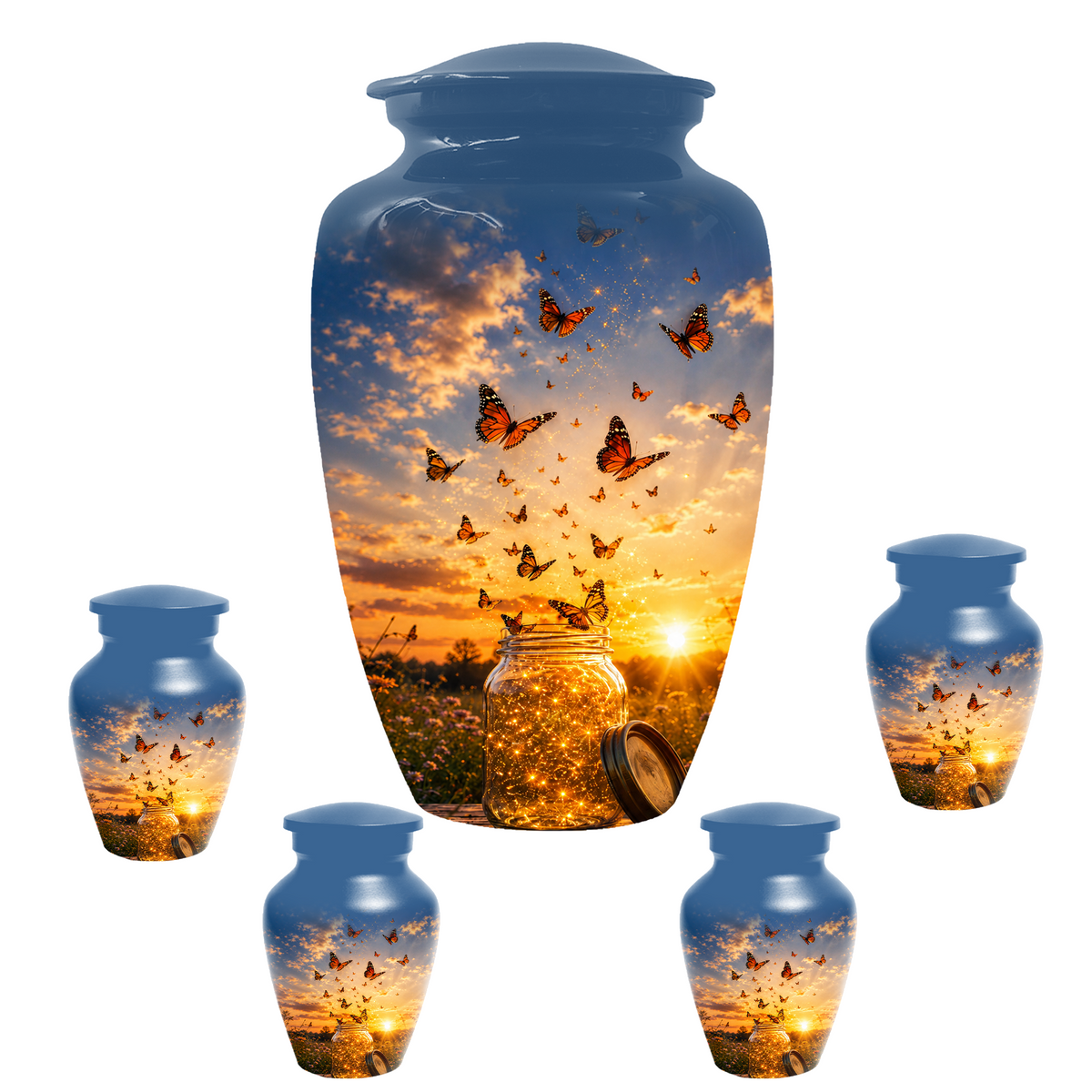 Orange Butterfly Memorial Urn For Mom - Sunset Memorial Keepsake Urn For Ashes