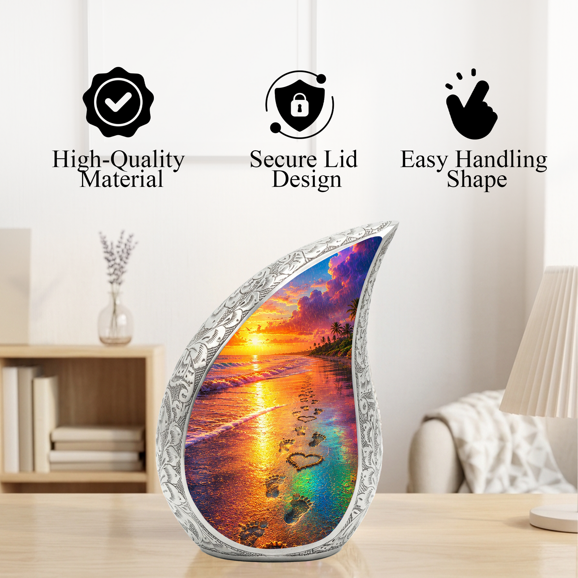 Ocean Beach Sunset Urn for Human Ashes | Beautiful Beach Cremation Urn,