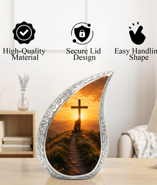 Cross Sunset Urn for Dad | Personalized Cremation Urn for Father's Ashes Memorial