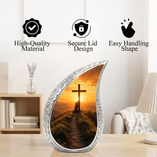 Cross Sunset Urn for Dad | Personalized Cremation Urn for Father's Ashes Memorial