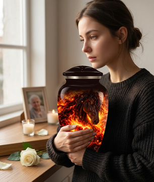 Personalized Horse Cremation Urn for Ashes, Fiery Horse Memorial Urn, Custom Equine Urn