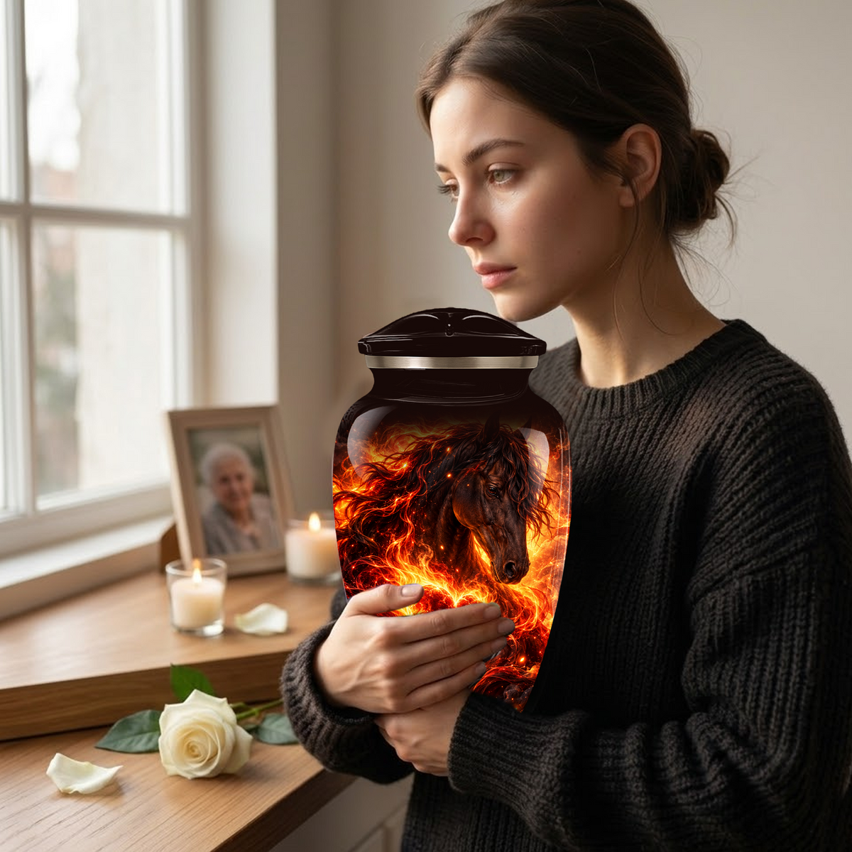 Personalized Horse Cremation Urn for Ashes, Fiery Horse Memorial Urn, Custom Equine Urn