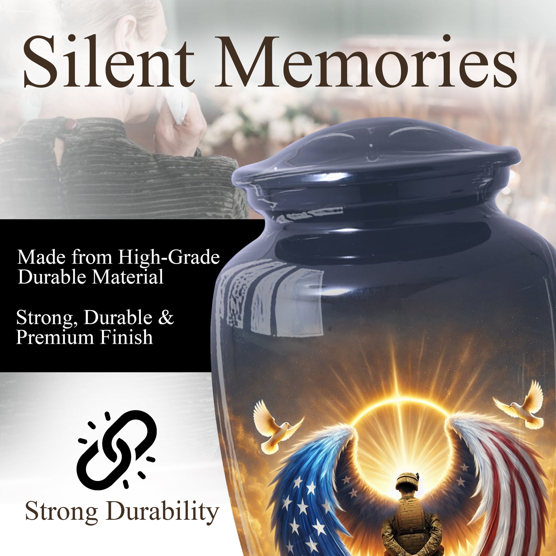 Military Veteran Cremation Urn for Dad, US Army Large Urn for Human Ashes