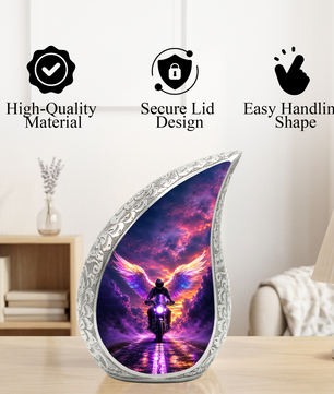 Motorcycle Wing Urn for Dad Ashes | Angel Wings Motorcycle Cremation Urn for Men