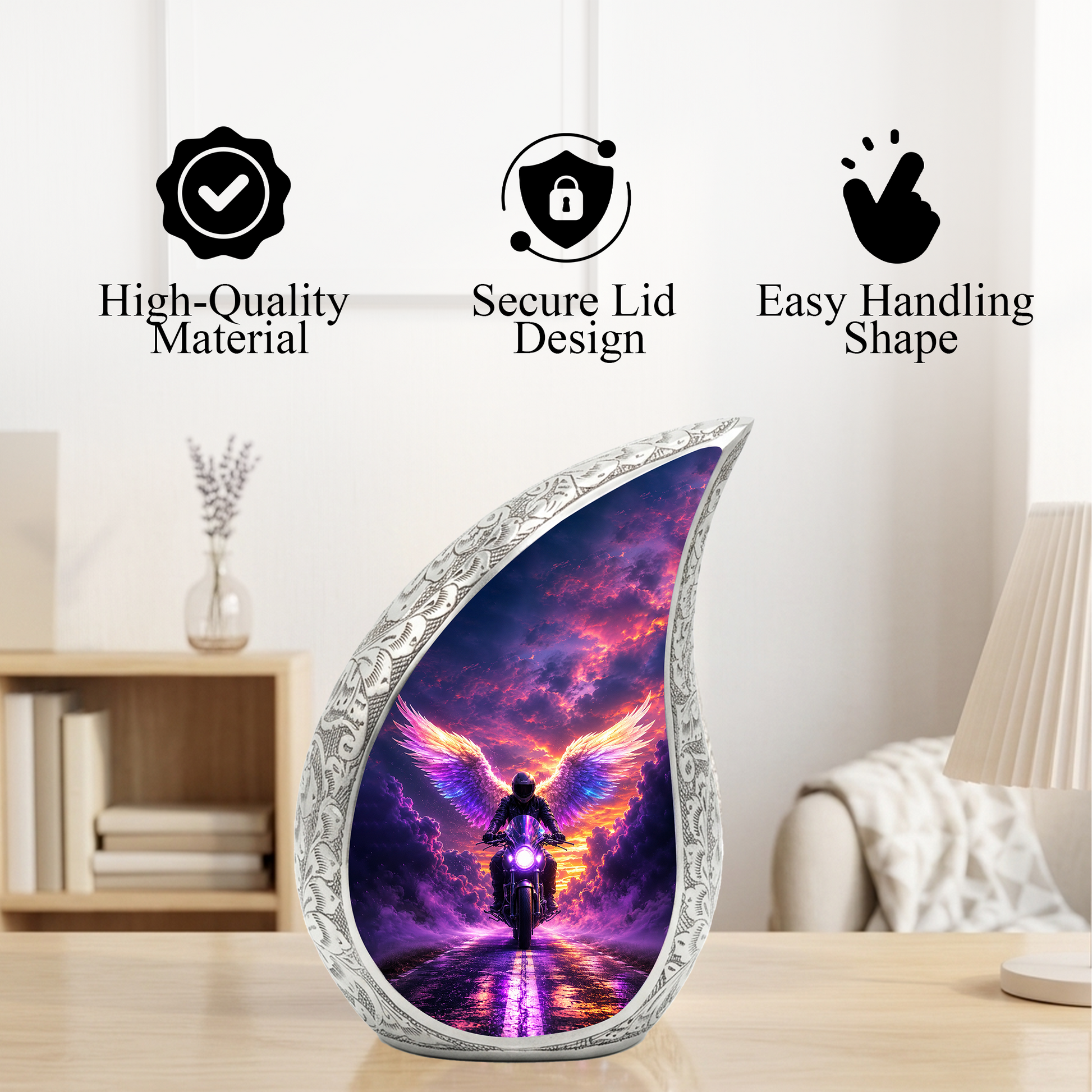 Motorcycle Wing Urn for Dad Ashes | Angel Wings Motorcycle Cremation Urn for Men
