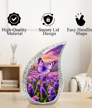 Butterfly Urn for Human Ashes | Purple Floral Butterfly Cremation Urn| Beautiful Butterfly Memorial Urn for Adult Ashes