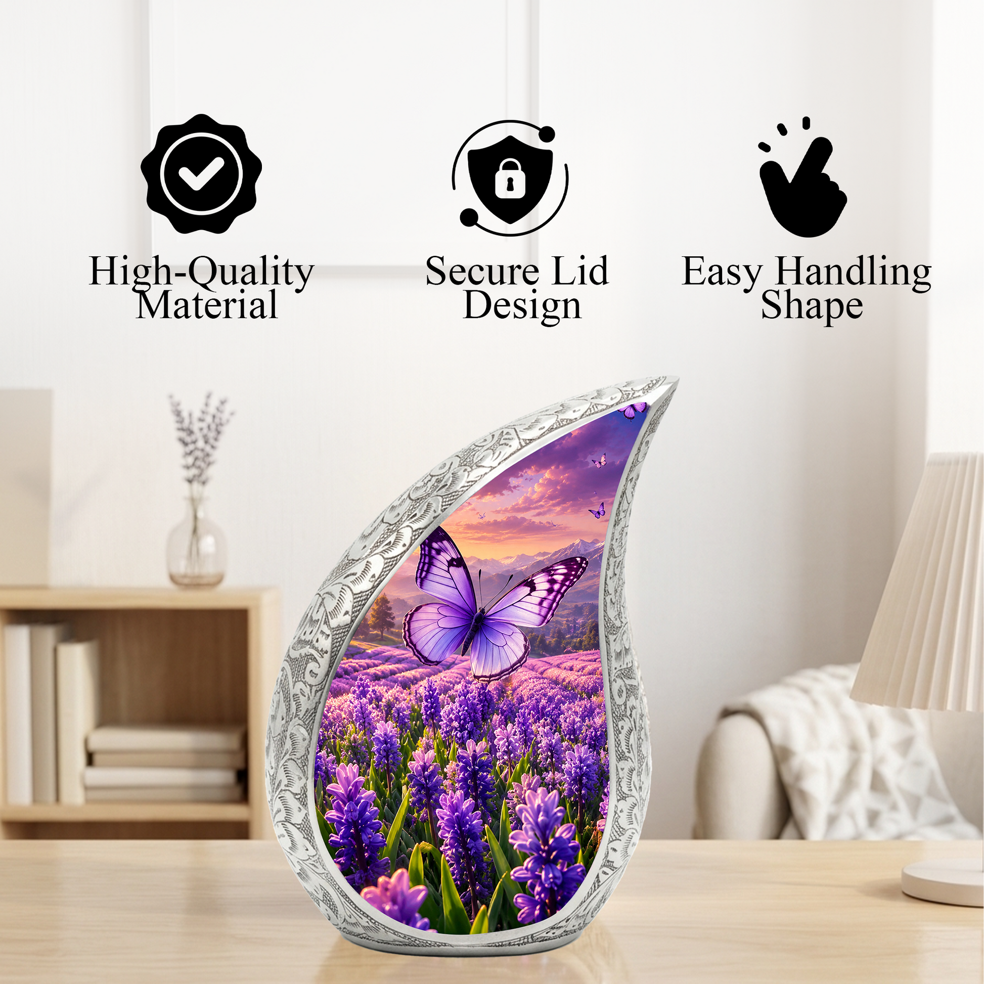 Butterfly Urn for Human Ashes | Purple Floral Butterfly Cremation Urn| Beautiful Butterfly Memorial Urn for Adult Ashes