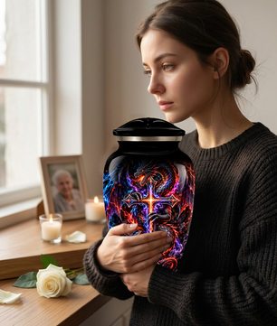 Adult Cremation Urn – Dragon & Cross Memorial Urn for Adult Ashes