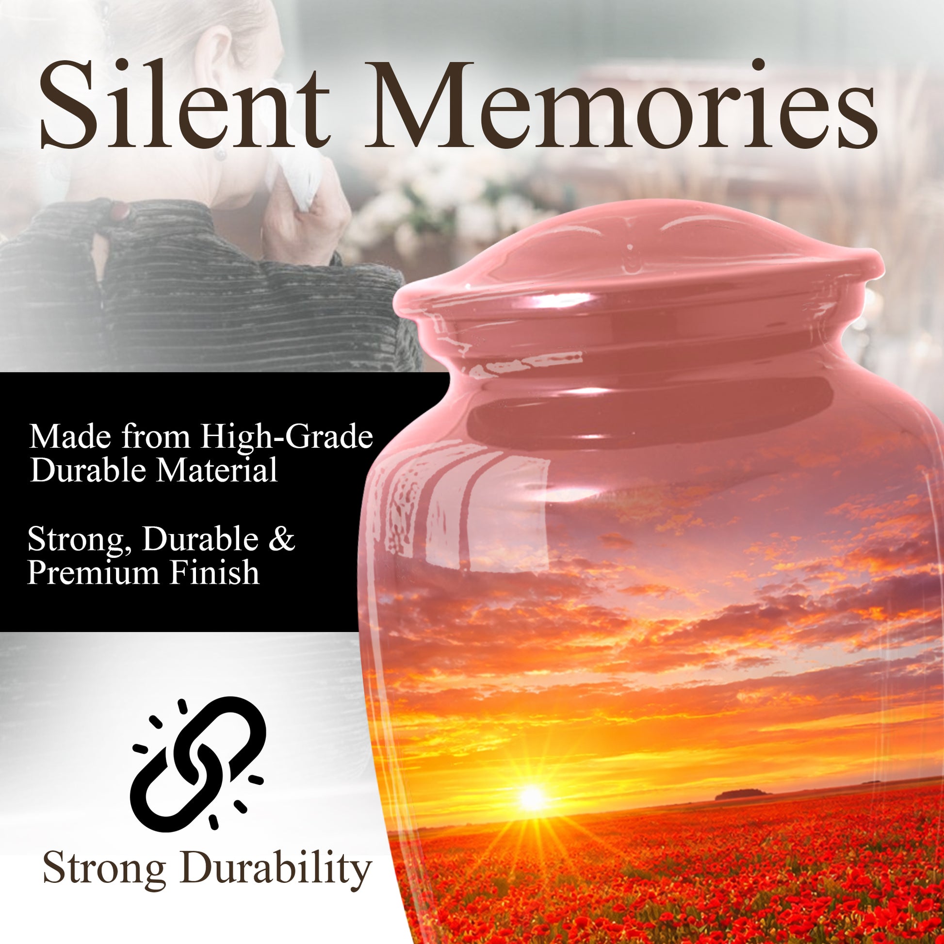 Poppy Flower Urn for Mom, Sunset Cremation Large Urn for Ashes