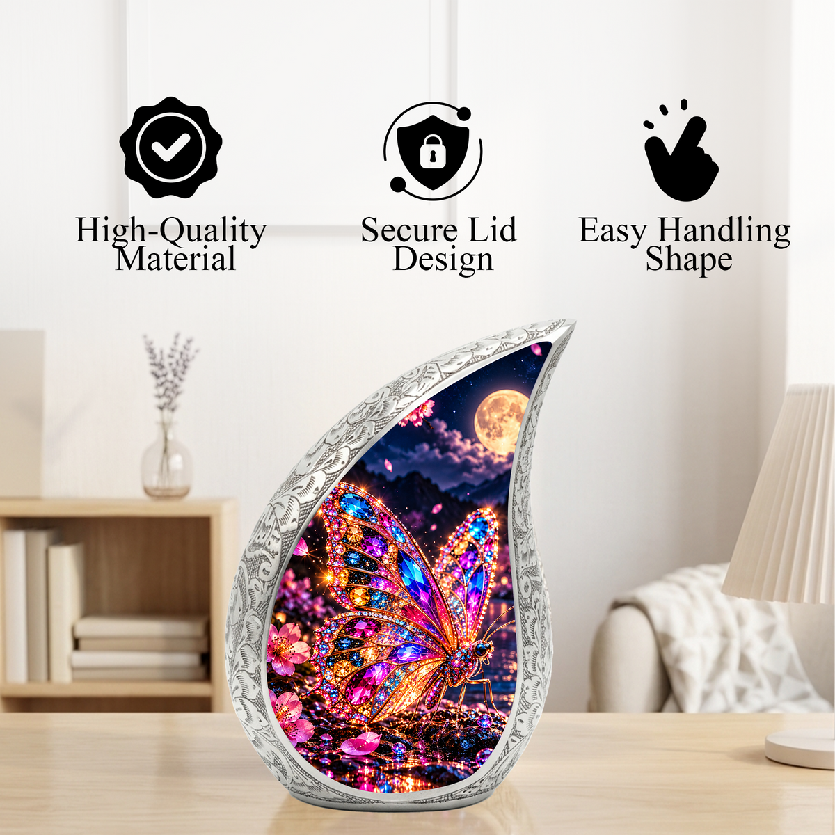 Colorful Butterfly Urn for Ashes, Jeweled Butterfly Cremation Urn