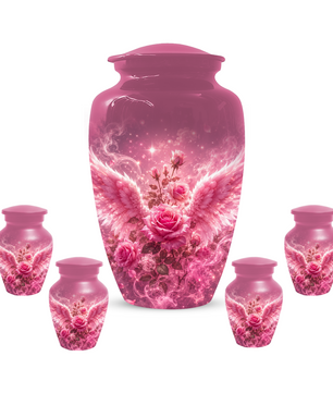 Pink Rose Cremation Urn for Ashes -  Personalized Angel Wings Memorial for Mother