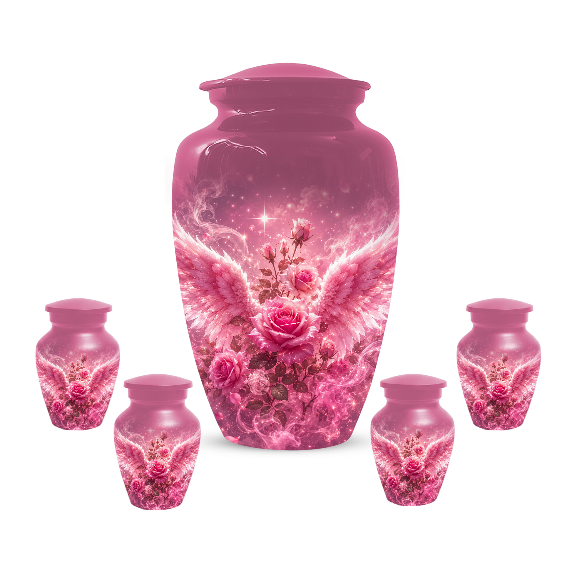 Pink Rose Cremation Urn for Ashes -  Personalized Angel Wings Memorial for Mother