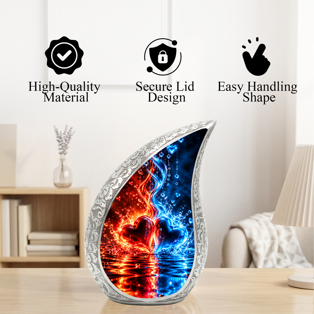 Heart Urn for Ashes, Red and Blue Hearts Aluminum Cremation Urn