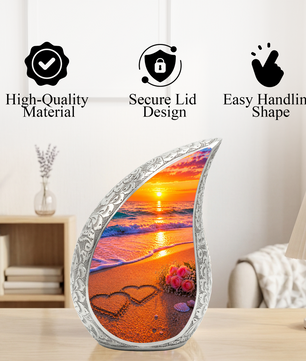 Beach Sunset Urn for Mom – Personalized Adult Cremation Urn for Human Ashes | Memorial Keepsake Funeral Urn for Women