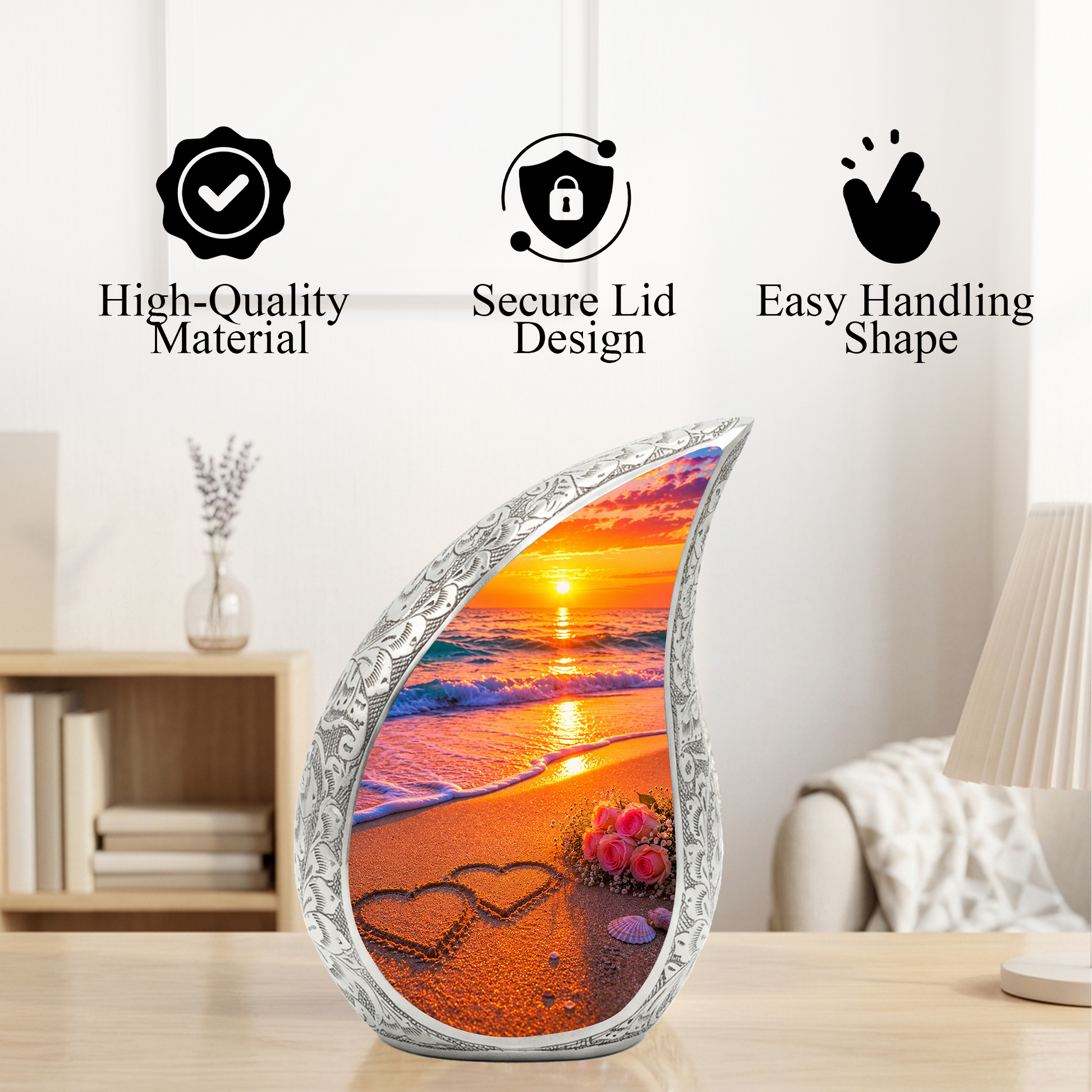 Beach Sunset Urn for Mom – Personalized Adult Cremation Urn for Human Ashes | Memorial Keepsake Funeral Urn for Women