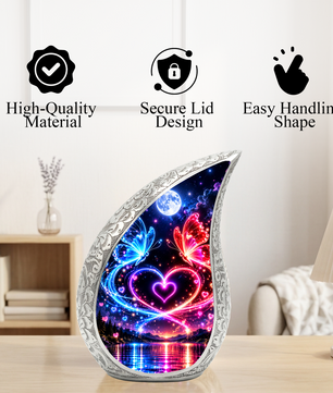 Heart Butterfly Urn for Human Ashes, Adult Cremation Urn with Glowing Butterflies