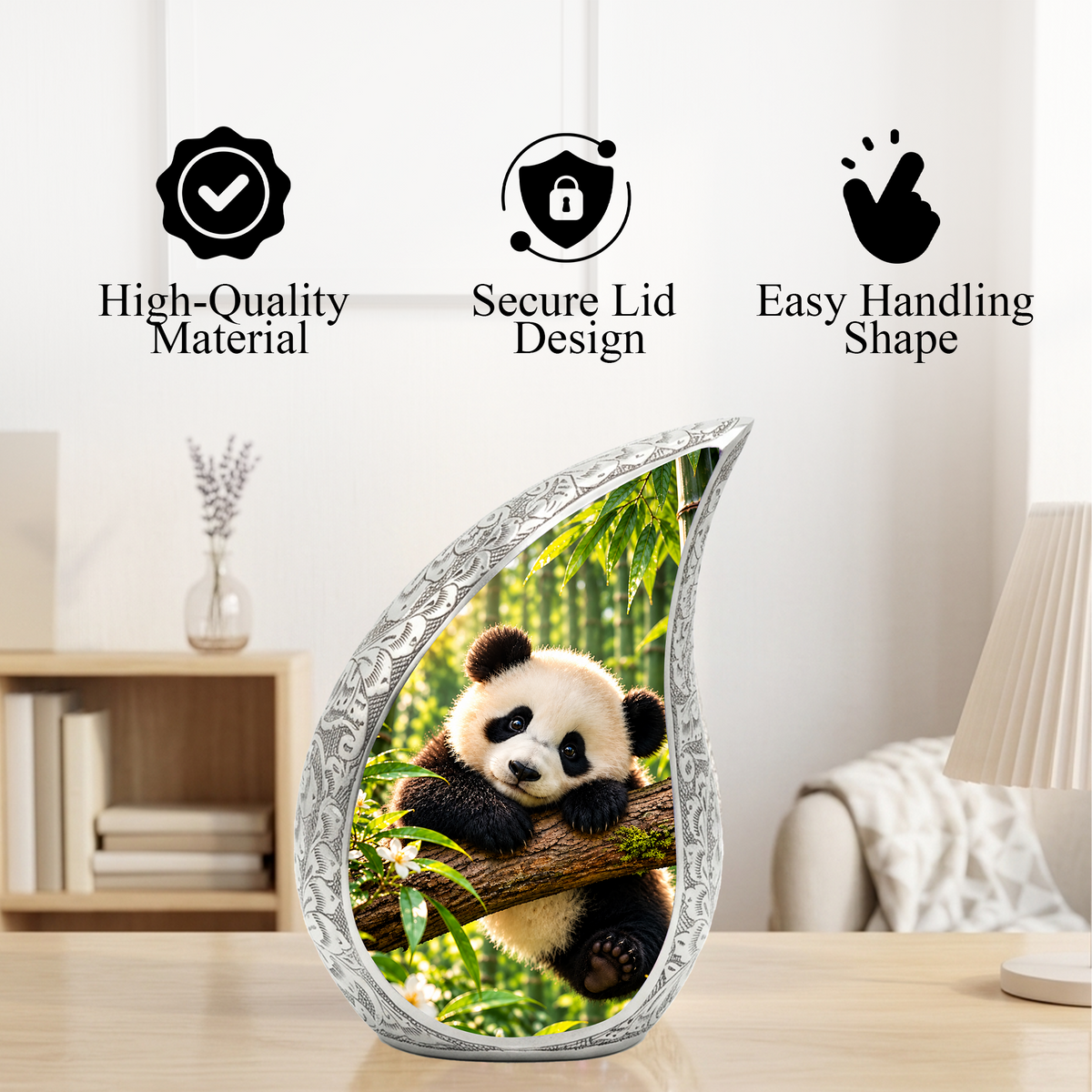 Panda Cremation Urn for Adult Ashes, Cute Panda Memorial Urn, Bamboo Forest Animal Urn