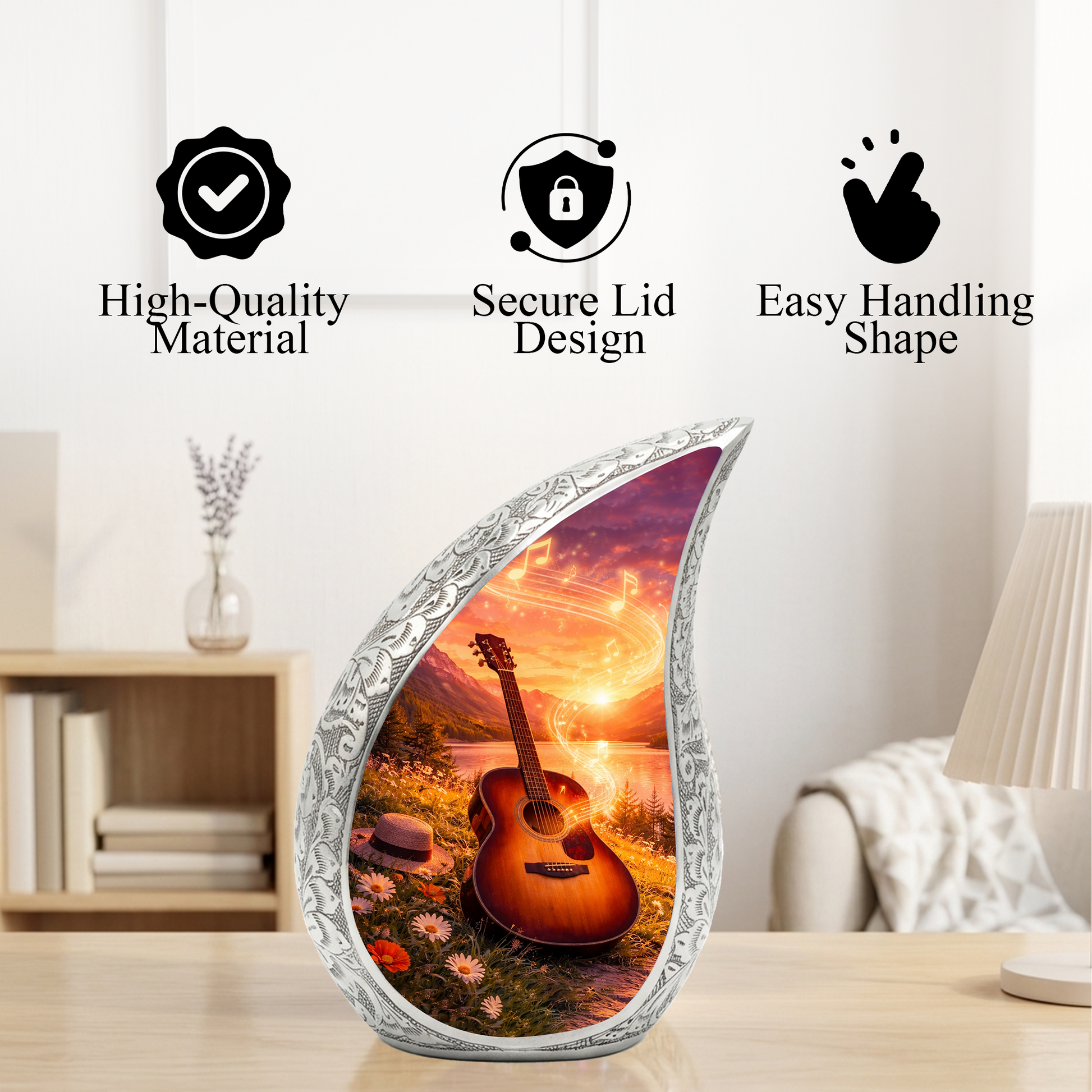 Guitar Lake Adult Urn for Human Ashes – Premium Guitar Cremation Urn