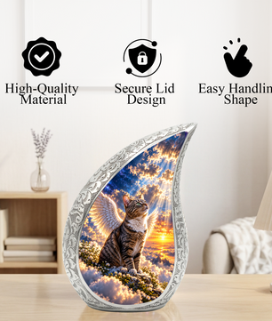 Angel Cat Cremation Urn for Ashes, Winged Cat Memorial Urn, Adult Aluminum Urn