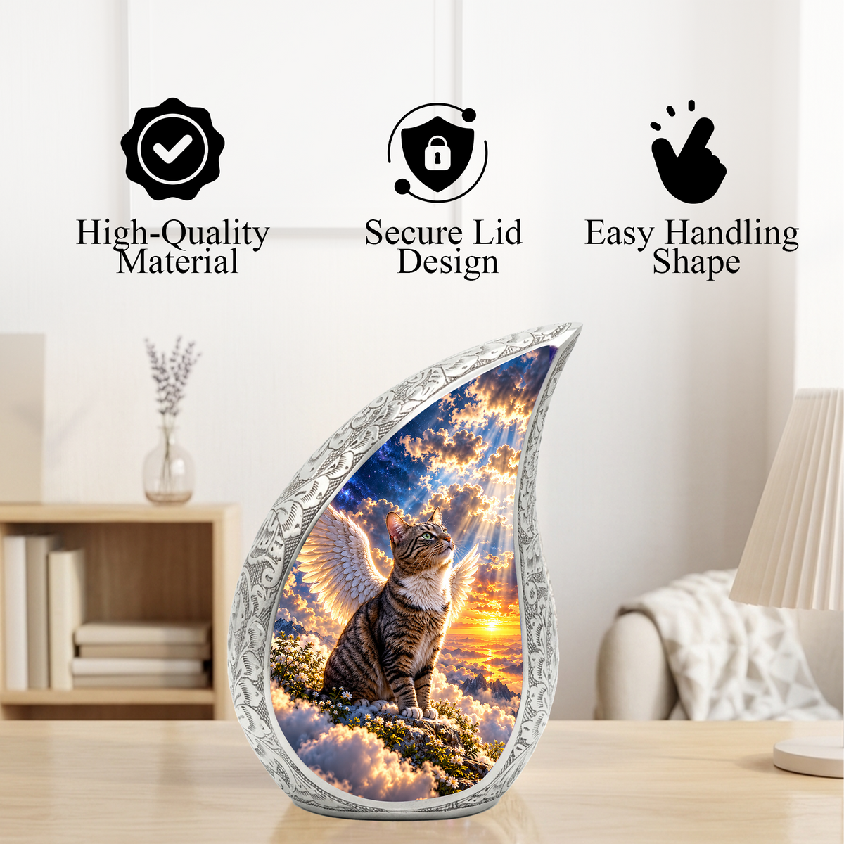 Angel Cat Cremation Urn for Ashes, Winged Cat Memorial Urn, Adult Aluminum Urn