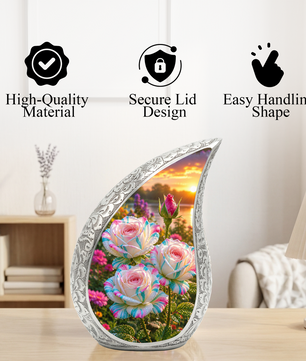 White Rose Adult Urn for Human Ashes – Elegant Memorial Urn for Mom,