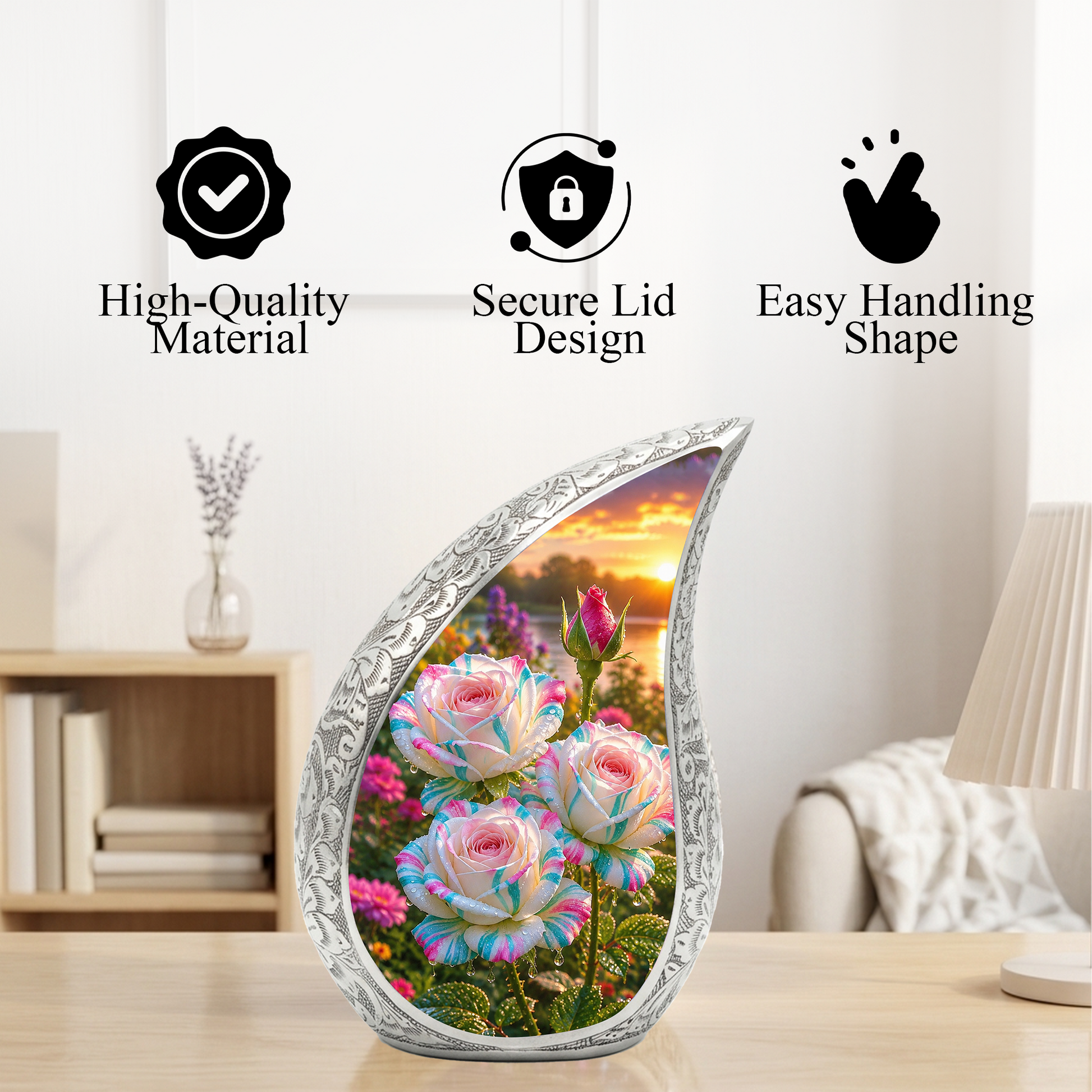 White Rose Adult Urn for Human Ashes – Elegant Memorial Urn for Mom,