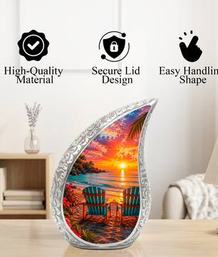 Beach Sunset Adult Cremation Urn for Mom, Dad, Women & Men, Tropical Memorial Urn for Ashes