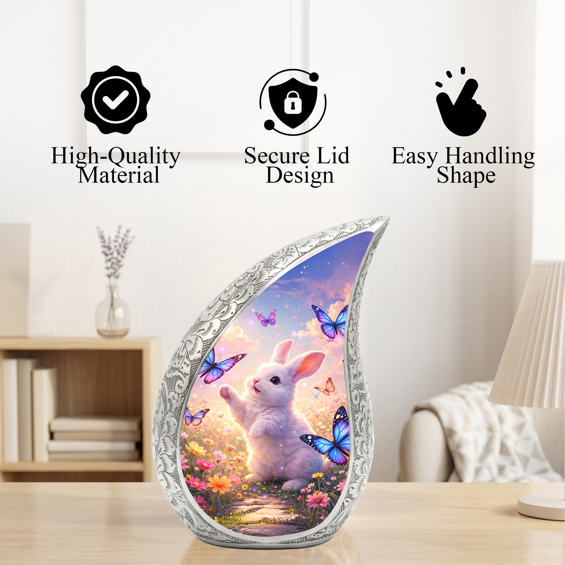 Personalized Cat Cremation Urn – Butterfly Garden Teardrop Memorial Urn, 10 Inch Aluminum